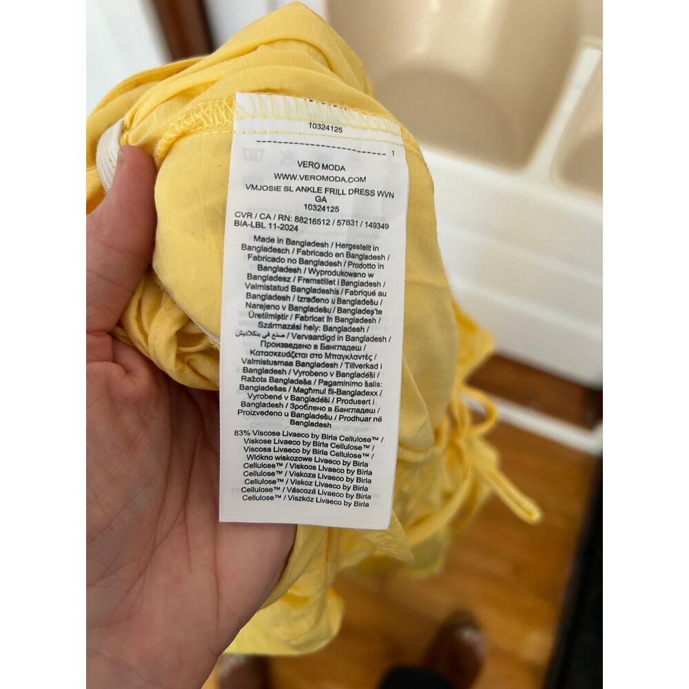 Vero Moda Dress Maxi Butter Yellow Ruffle Sleeve V Neck Tie Back Women's Medium - Picture 7 of 10